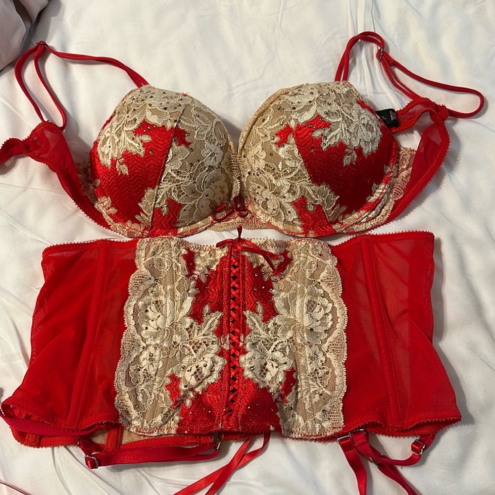 VS plunge adds 2 cups bra and garter set